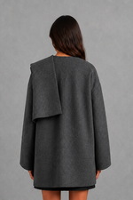 Women’s Lucille longline cape coat with an elegant relaxed silhouette and built-in scarf for cosy autumn and winter layering.
