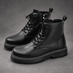 Men’s Lace-Up Combat Ankle Boots – Side Zip Chunky Sole Casual Shoes – Black – front angle view