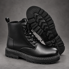 Men’s Lace-Up Combat Ankle Boots – Side Zip Chunky Sole Casual Shoes – Black – side and sole view