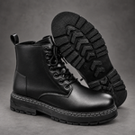 Men’s Lace-Up Combat Ankle Boots – Side Zip Chunky Sole Casual Shoes – Black – side and sole view