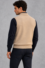 Men's Knitted Zip-Up Gilet in Caramel – back view