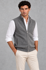 Men's Knitted Zip-Up Gilet in Grey – front view