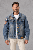 Men's Patch Denim Jacket in Denim – front view