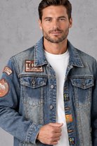 Men's Patch Denim Jacket in Denim – close-up