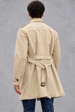 Men's Double-Breasted Trench Coat in Beige – back view