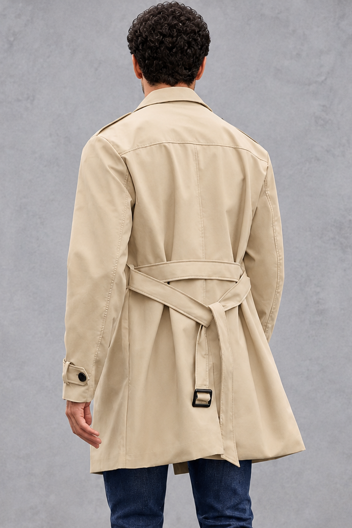 Men's Double-Breasted Trench Coat in Beige – back view