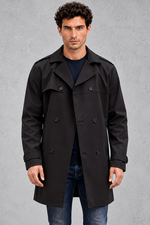 Men's Double-Breasted Trench Coat in Black – front view