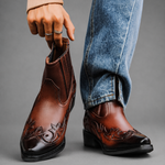 Men’s genuine Italian leather lace-up boots with a polished vintage finish, detailed stitching and sturdy grip outsole.