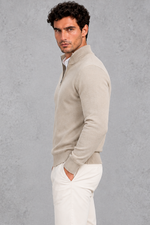 Men's Half-Zip Knitted Jumper – Beige