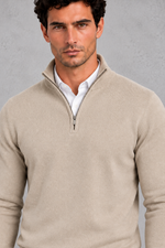 Men's Half-Zip Knitted Jumper – Beige