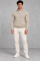 Men's Half-Zip Knitted Jumper – Beige