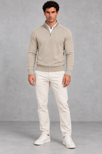 Men's Half-Zip Knitted Jumper – Beige