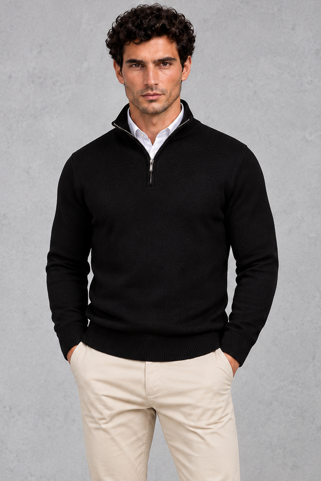 Men's Half-Zip Knitted Jumper – Black