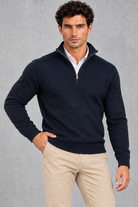 Men's Half-Zip Knitted Jumper – Dark Navy