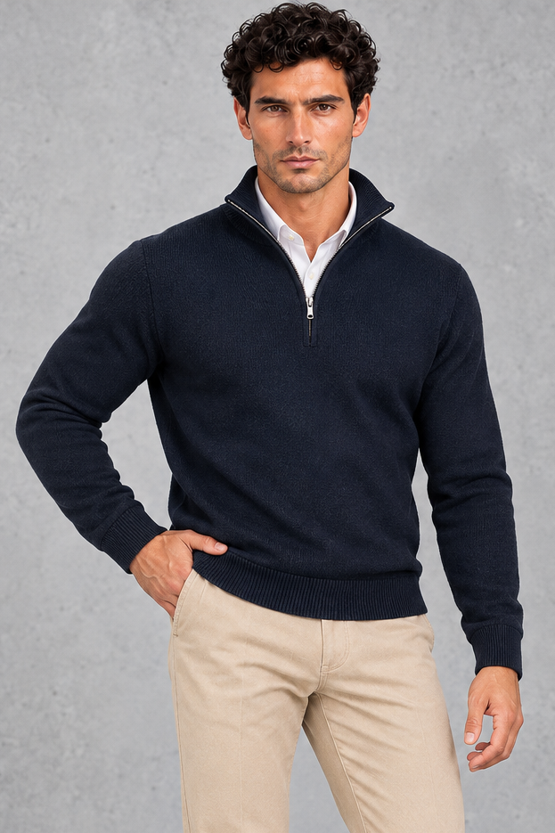 Men's Half-Zip Knitted Jumper – Dark Navy