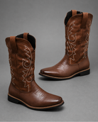 Men’s high top Chelsea boots with a Western-inspired design, microfibre leather-style upper, pull-on construction and textured grip outsole for everyday wear.
