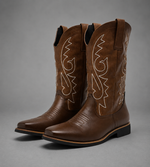 Men’s high top Chelsea boots with a Western-inspired design, microfibre leather-style upper, pull-on construction and textured grip outsole for everyday wear.