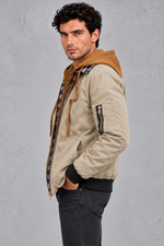 Insulated Winter Shell Jacket in Stone – side view