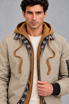 Insulated Winter Shell Jacket in Stone – detail view