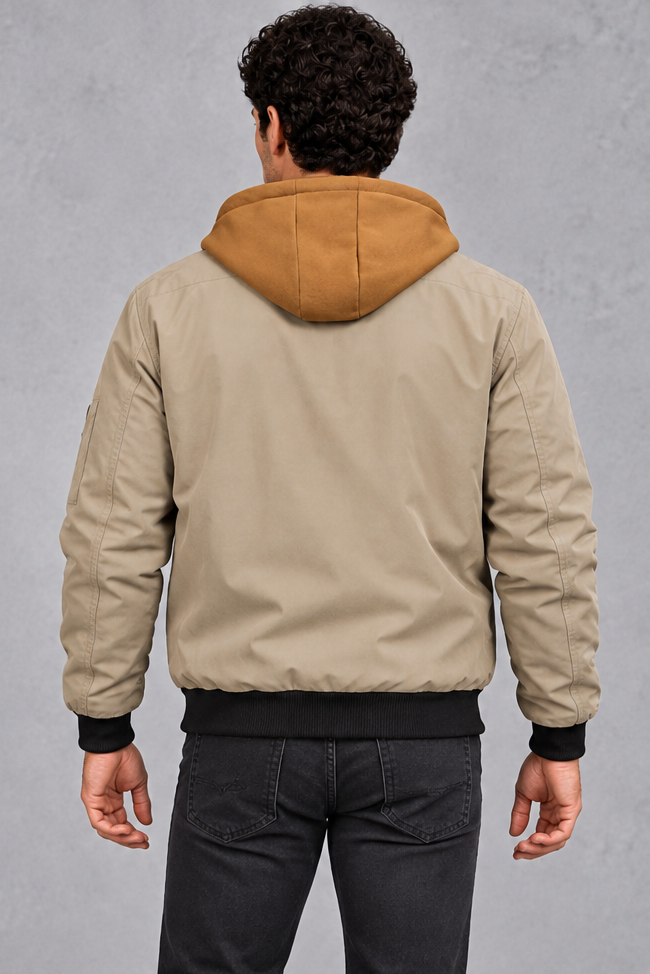 Insulated Winter Shell Jacket in Stone – back view
