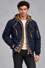 Insulated Winter Shell Jacket in Navy Blue – front view