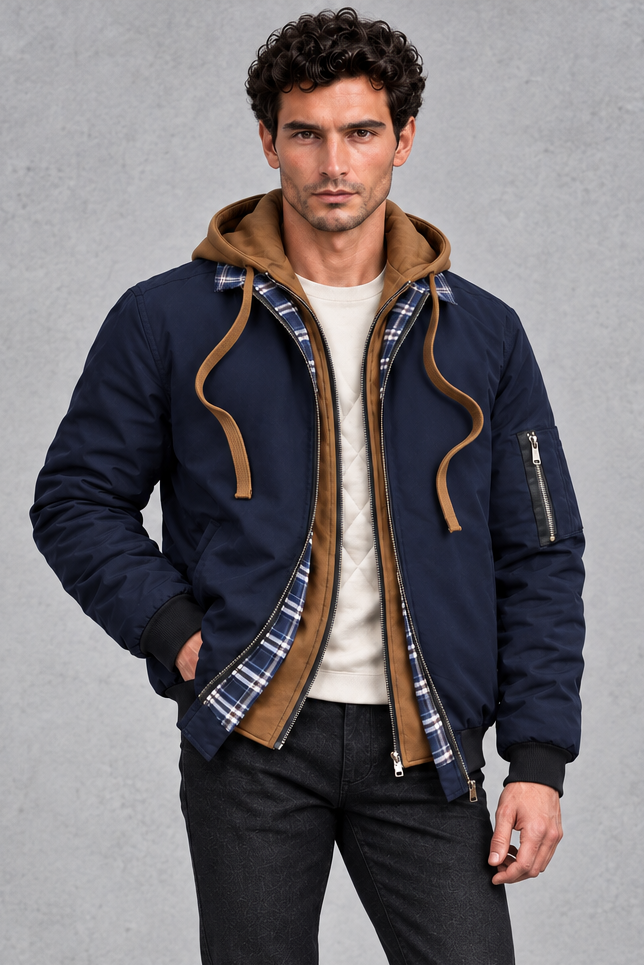 Insulated Winter Shell Jacket in Navy Blue – front view