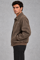Suede-Look Collared Jacket in Brown – side view
