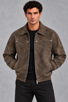 Suede-Look Collared Jacket in Brown – detail view