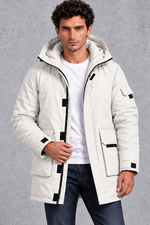 Men's Hooded Utility Parka in Cream – front view