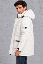 Men's Hooded Utility Parka in Cream – side view