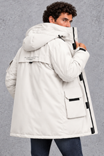 Men's Hooded Utility Parka in Cream – back view