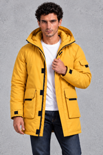 Men's Hooded Utility Parka in Yellow – front view
