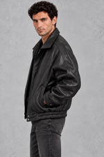 Men's Leather-Look Bomber Jacket – Black