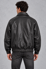 Men's Leather-Look Bomber Jacket – Black