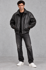 Men's Leather-Look Bomber Jacket – Black
