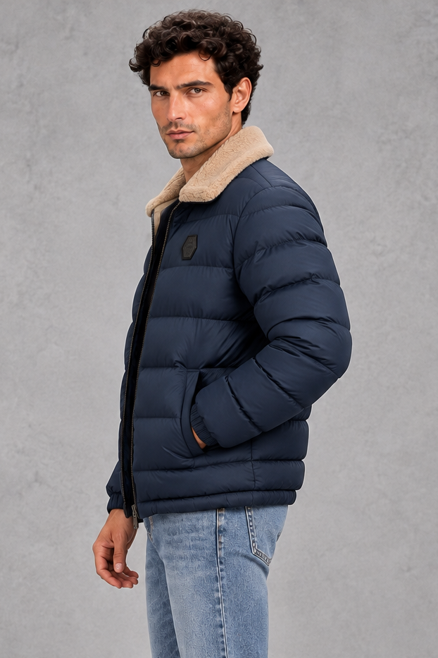 Men's Lightweight Puffer Jacket in Navy Blue – side view