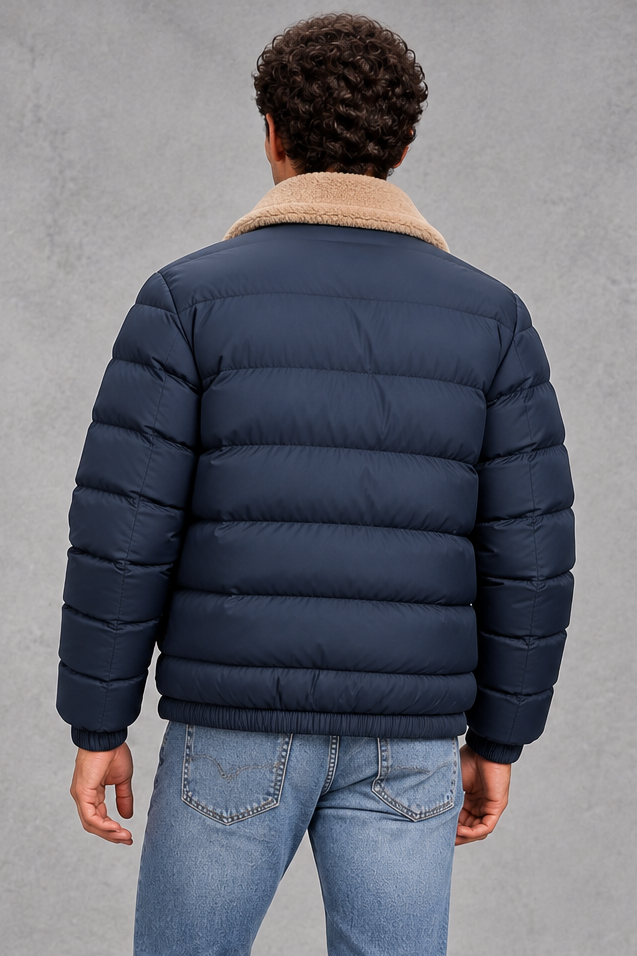 Men's Lightweight Puffer Jacket in Navy Blue – back view