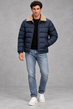 Men's Lightweight Puffer Jacket in Navy Blue – full-length front view