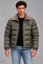 Men's Lightweight Puffer Jacket in Olive Green – front view