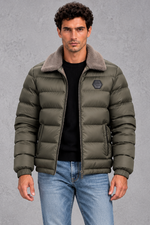 Men's Lightweight Puffer Jacket in Olive Green – front view