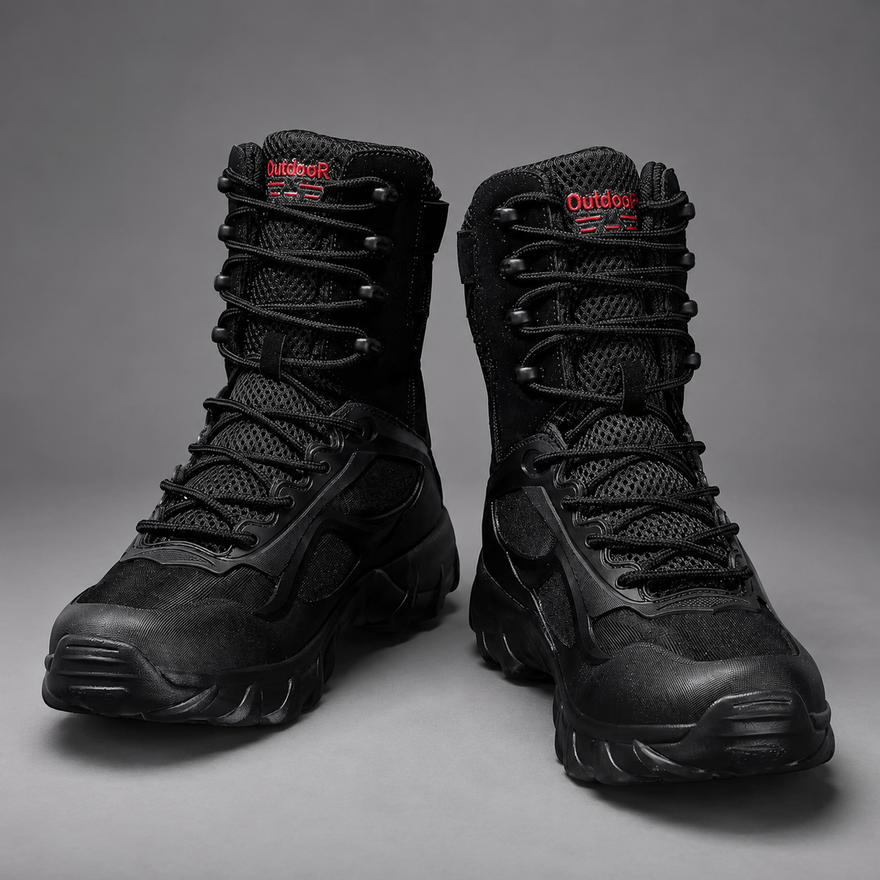 Men’s lightweight high-top tactical hiking boots with breathable fabric lining, lace-up fastening and supportive ankle design, suitable for hiking, trekking, camping, hunting and everyday outdoor wear.