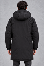 Men's Longline Hooded Parka in Black – back view