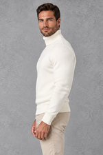 Men's Roll Neck Jumper in White – side view
