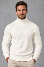 Men's Roll Neck Jumper in White – close-up