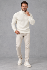 Men's Roll Neck Jumper in White – full-length view