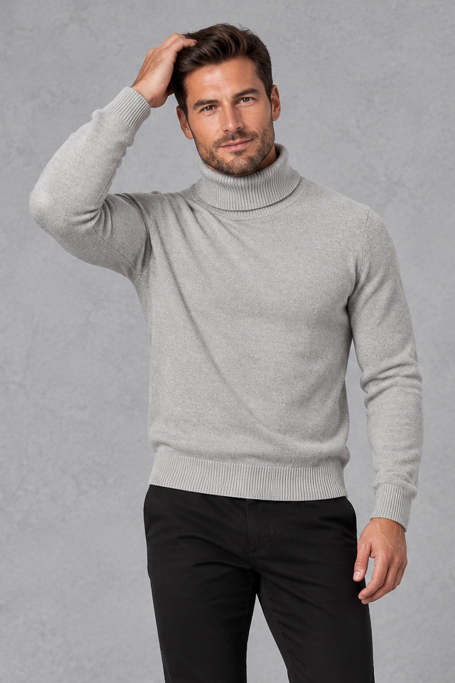 Men's Roll Neck Jumper in Grey – front view