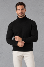 Men's Roll Neck Jumper in Black – front view