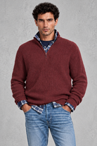 Men's Ribbed Quarter-Zip Jumper – Wine Red
