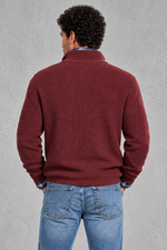 Men's Ribbed Quarter-Zip Jumper – Wine Red