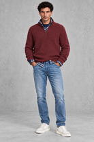 Men's Ribbed Quarter-Zip Jumper – Wine Red